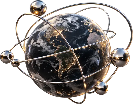 a globe wrapped in orbits